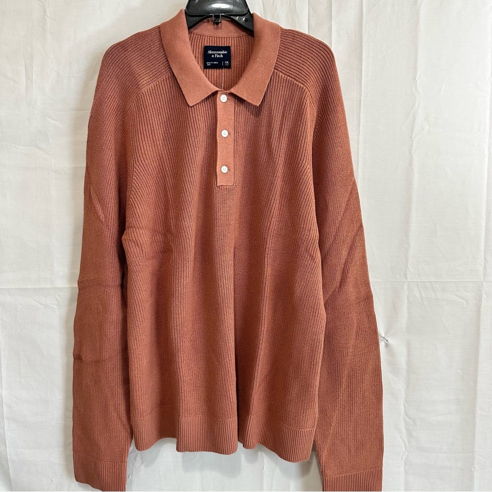 Abercrombie & Fitch Mens Long Sleeve 3-Button Sweater Polo in Terracotta XXLarge